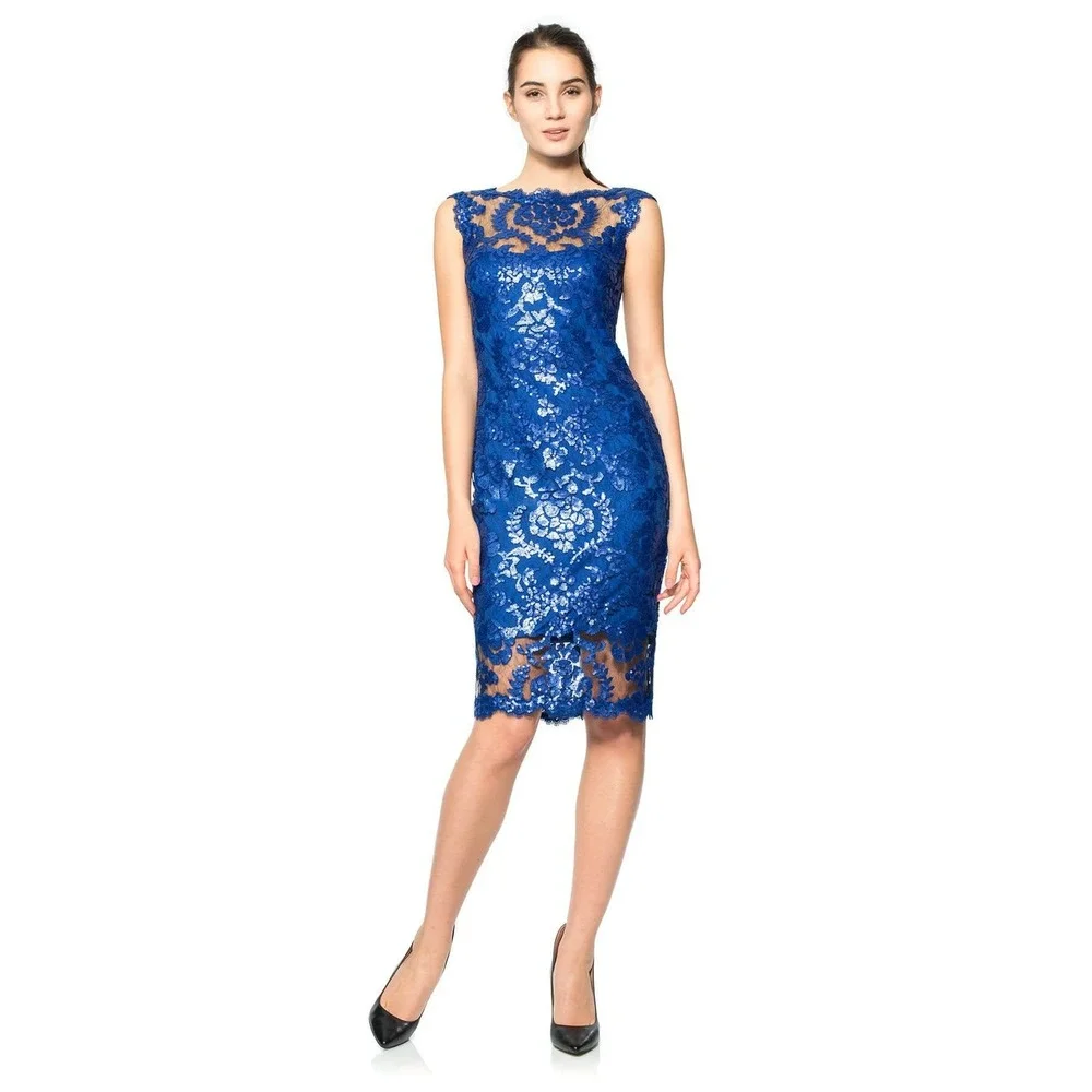 Tadashi Shoji Paillette Embroidered Lace Sheath Royal Blue Sequin Dress‎ 14